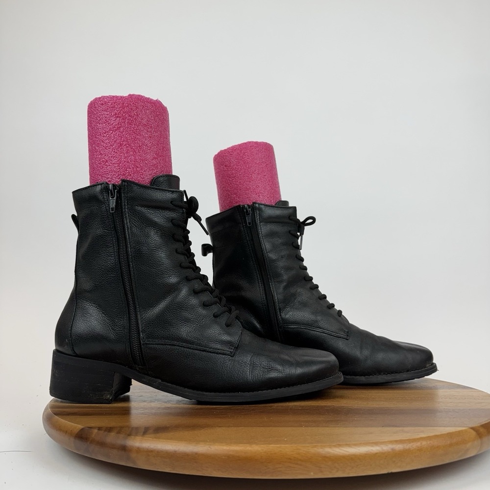 Womens David Tate‎ Expedition Black Leather Mid Dual Zip Combat Boots Size 11 M